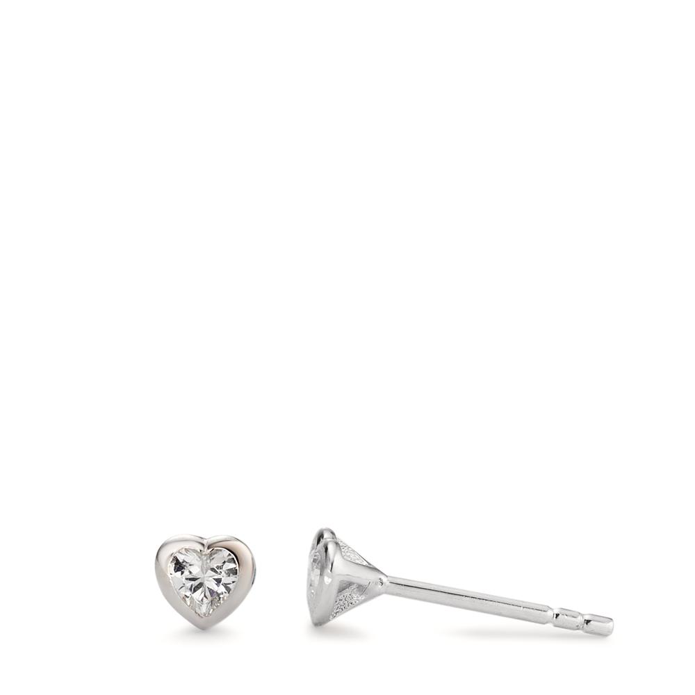 Clous d'oreilles Argent Zircone 2 Pierres Rhodié Coeur Ø4 mm-593832