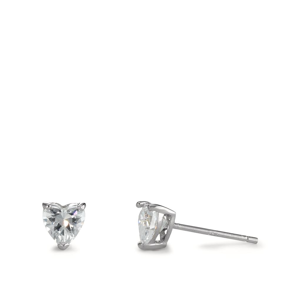 Clous d'oreilles Argent Zircone 2 Pierres Rhodié Ø6.5 mm-593833