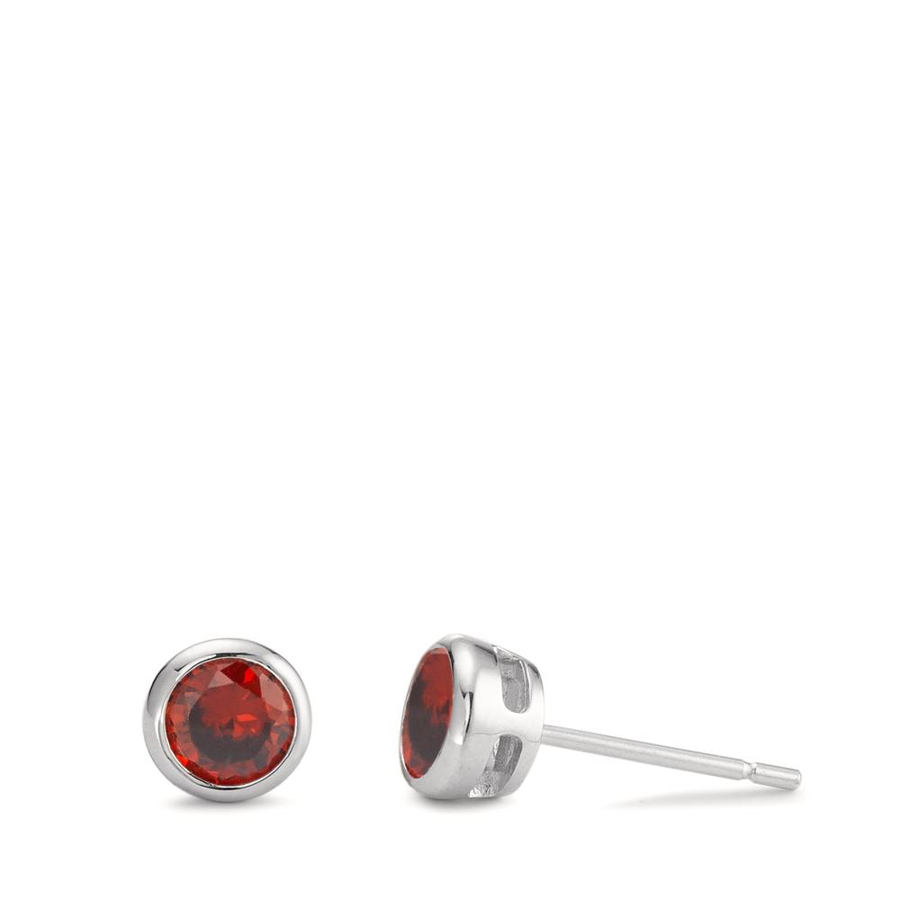 Clous d'oreilles Argent Zircone rouge, 2 Pierres Rhodié Ø6 mm-593834