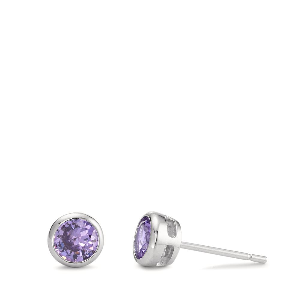 Clous d'oreilles Argent Zircone pourpre, 2 Pierres Rhodié Ø6 mm-593835