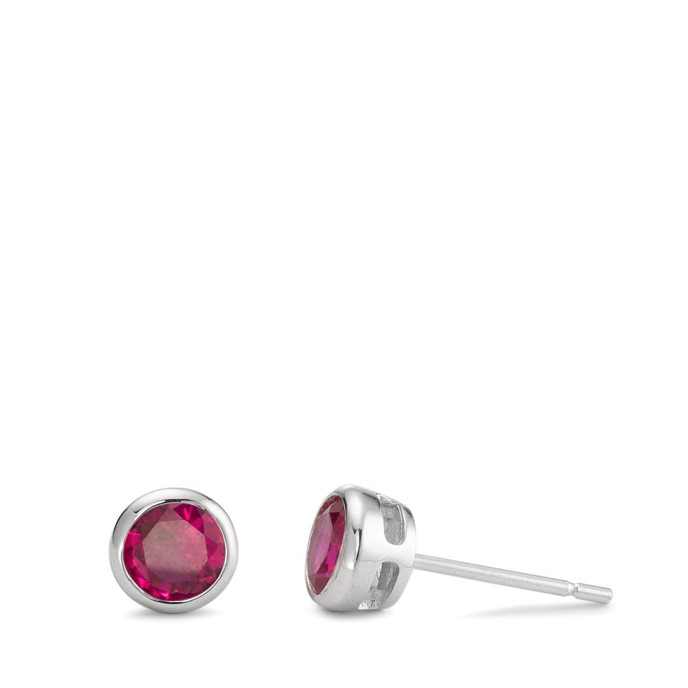 Clous d'oreilles Argent Zircone rose, 2 Pierres Rhodié Ø6 mm-593837