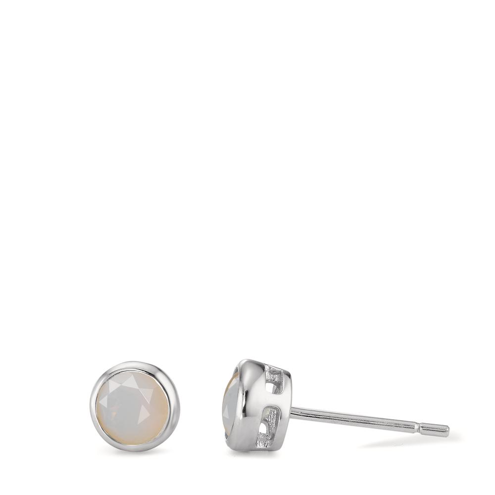 Clous d'oreilles Argent [synth. Opal] 2 Pierres Rhodié Ø6 mm-593840