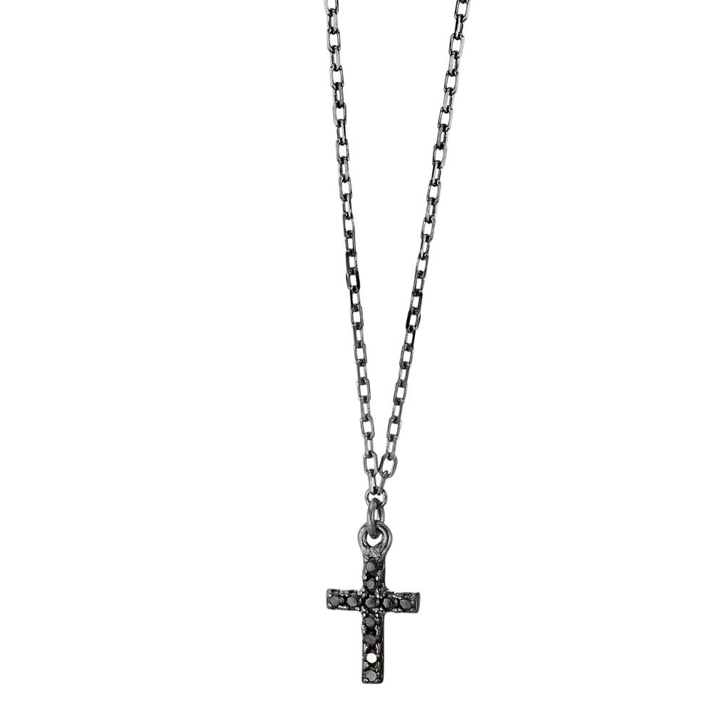 Collier Argent Zircone 11 Pierres noir Rhodié Croix 36-41 cm-593843