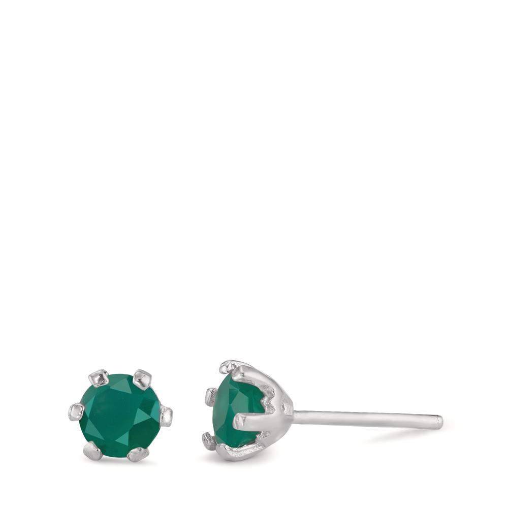 Clous d'oreilles Argent Agate vert, 2 Pierres Rhodié Ø6.5 mm-593853