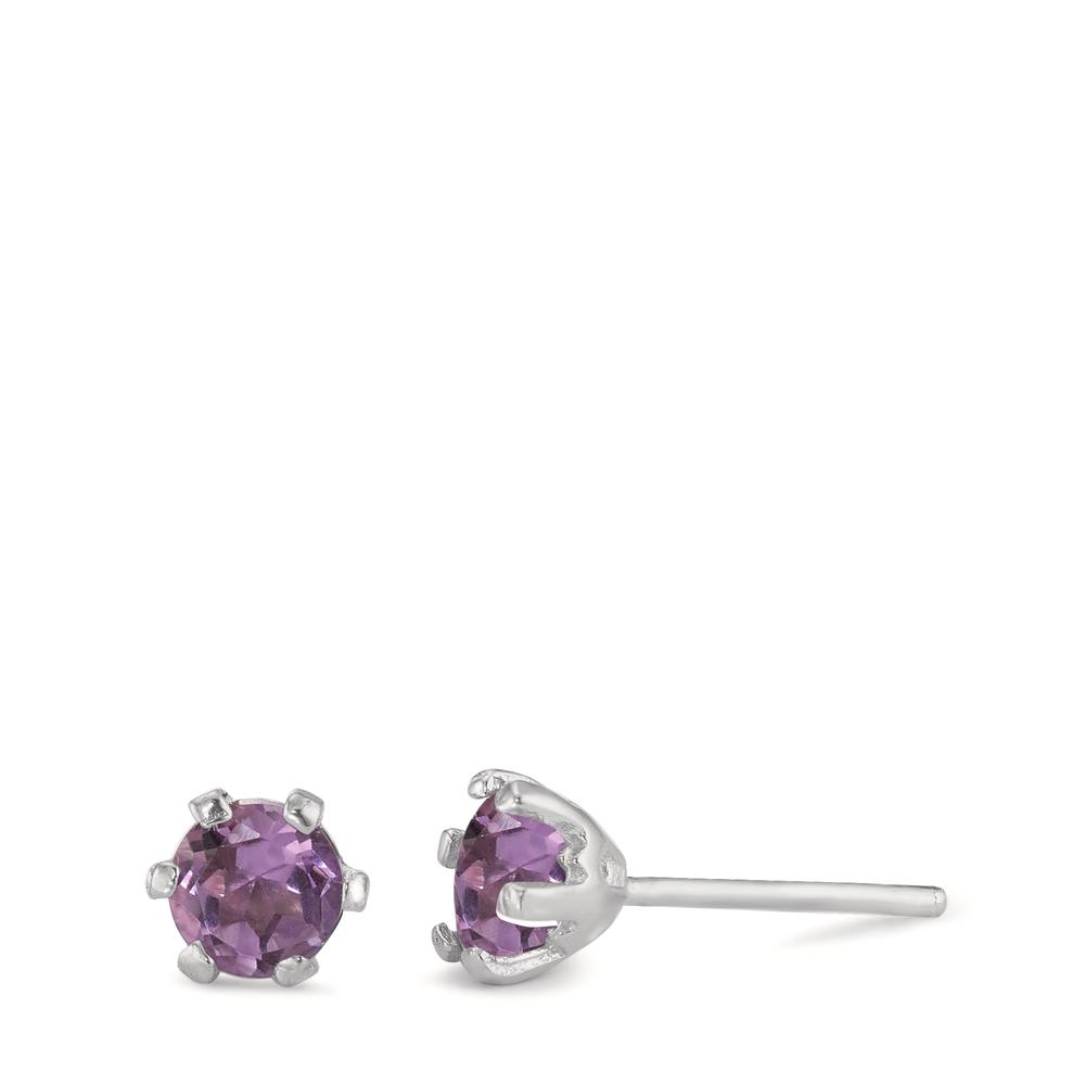 Clous d'oreilles Argent Améthyste 2 Pierres Rhodié Ø6.5 mm-593854
