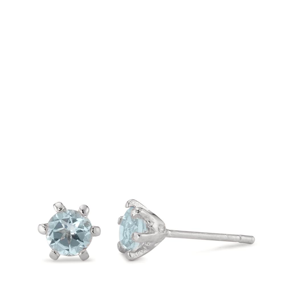 Clous d'oreilles Argent Topaze bleu, 2 Pierres Rhodié Ø6.5 mm-593858