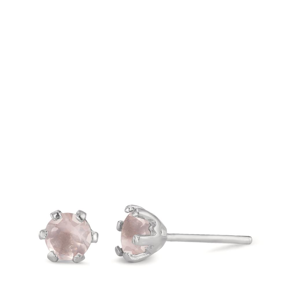 Clous d'oreilles Argent Quartz rose 2 Pierres Rhodié Ø6.5 mm-593859