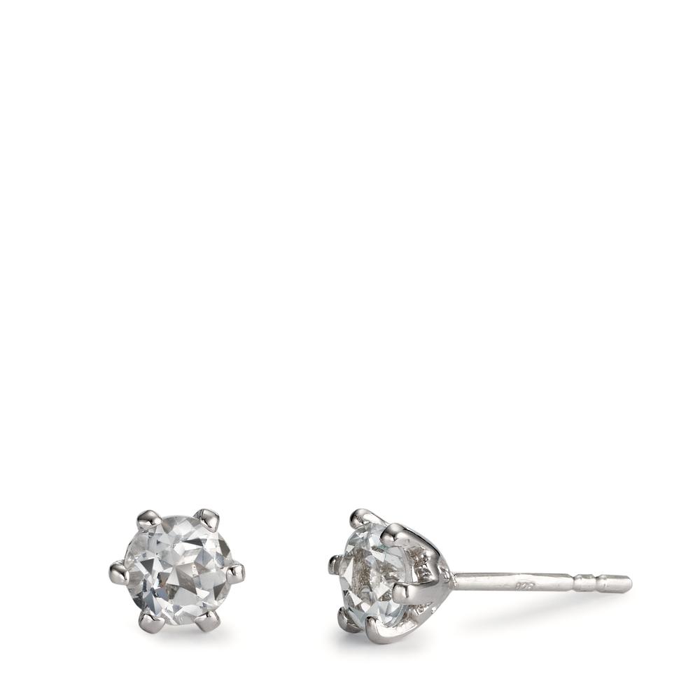Clous d'oreilles Argent Topaze blanc, 2 Pierres Rhodié Ø6.5 mm-593860