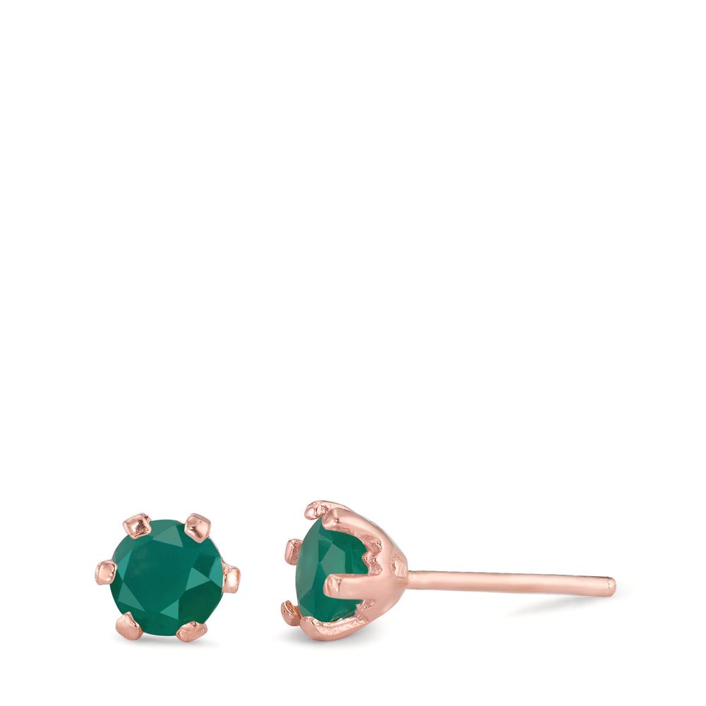Clous d'oreilles Argent Agate vert, 2 Pierres rosé Plaqué or Ø6.5 mm-593862