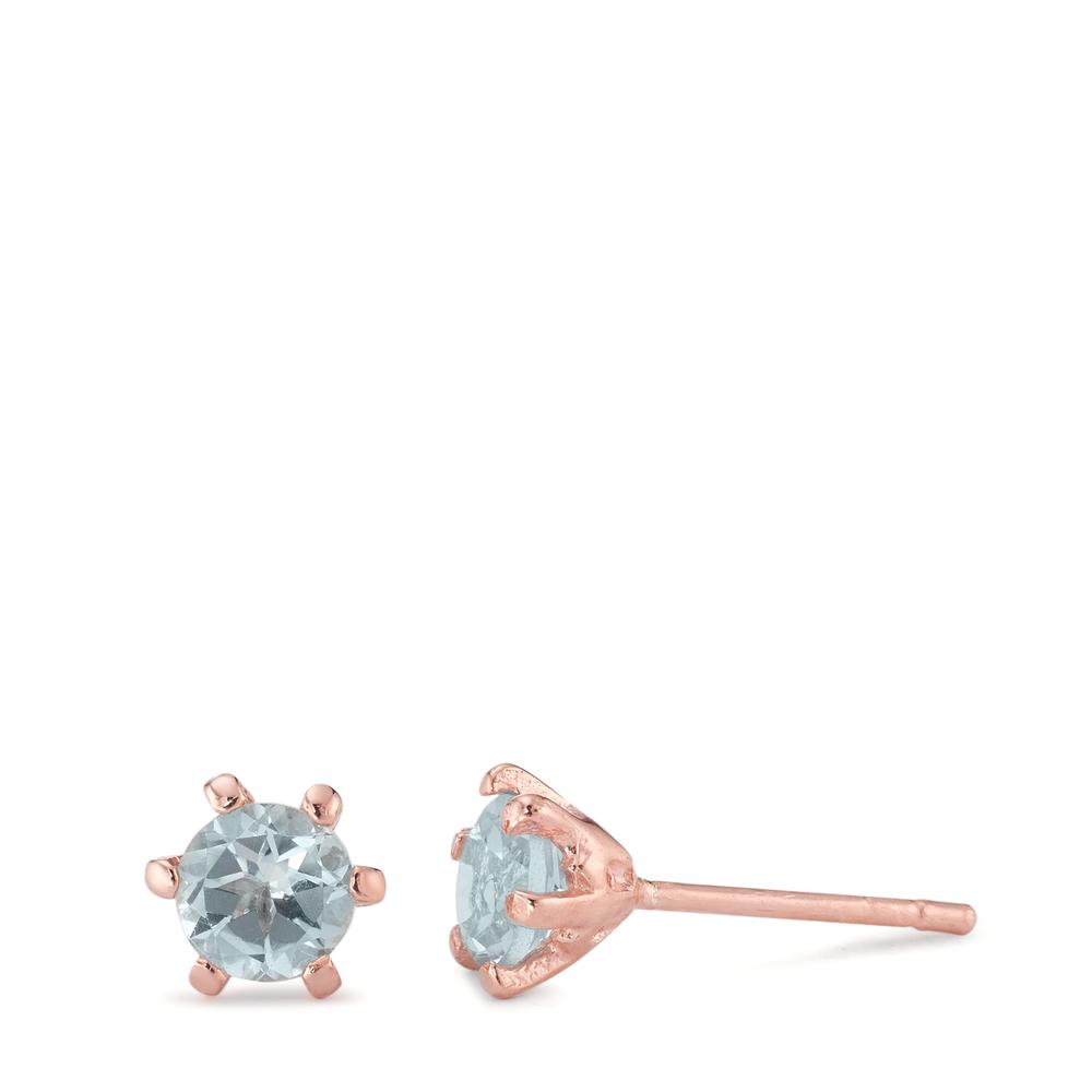 Clous d'oreilles Argent Topaze bleu, 2 Pierres rosé Plaqué or Ø6.5 mm-593867