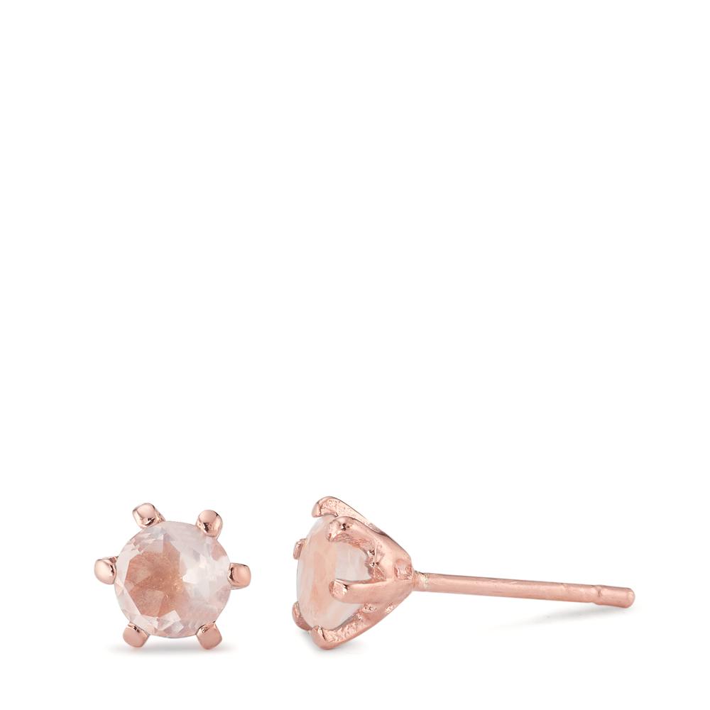 Clous d'oreilles Argent Quartz rose 2 Pierres rosé Plaqué or Ø6.5 mm-593868