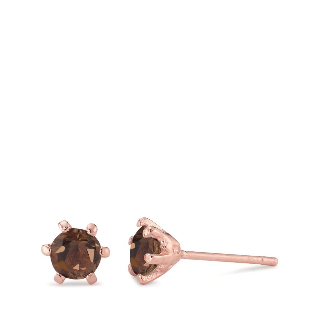Clous d'oreilles Argent Quartz fumé 2 Pierres rosé Plaqué or Ø6.5 mm-593870