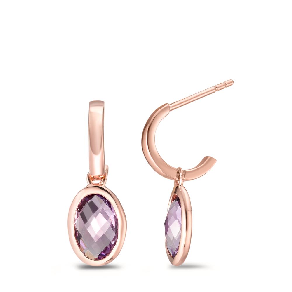 Créoles avec pendentif Argent Améthyste violet, 2 Pierres rosé Plaqué or-593873