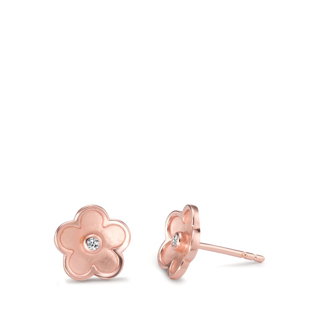 Clous d'oreilles Argent Zircone 2 Pierres rosé Plaqué or Fleur Ø9.5 mm-593875