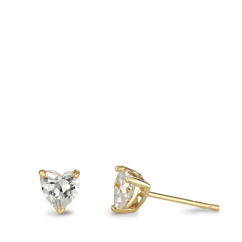 Clous d'oreilles Argent Zircone 2 Pierres jaune Plaqué or Coeur Ø6.5 mm-593927