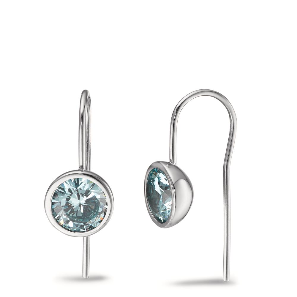 Pendant d'oreilles Acier inoxydable Zircone aqua, 2 Pierres Ø9.5 mm-593945