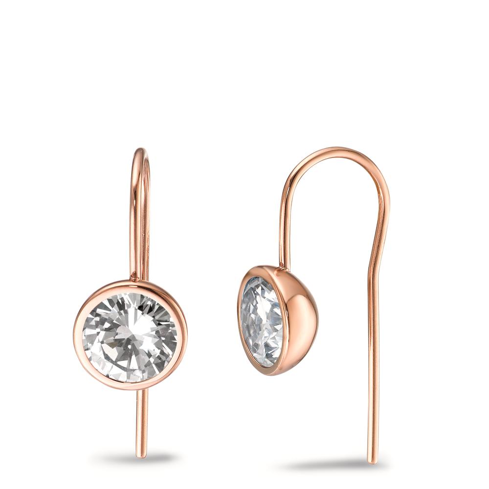 Pendant d'oreilles Acier inoxydable Zircone blanc, 2 Pierres rosé PVD Ø9.5 mm-594017