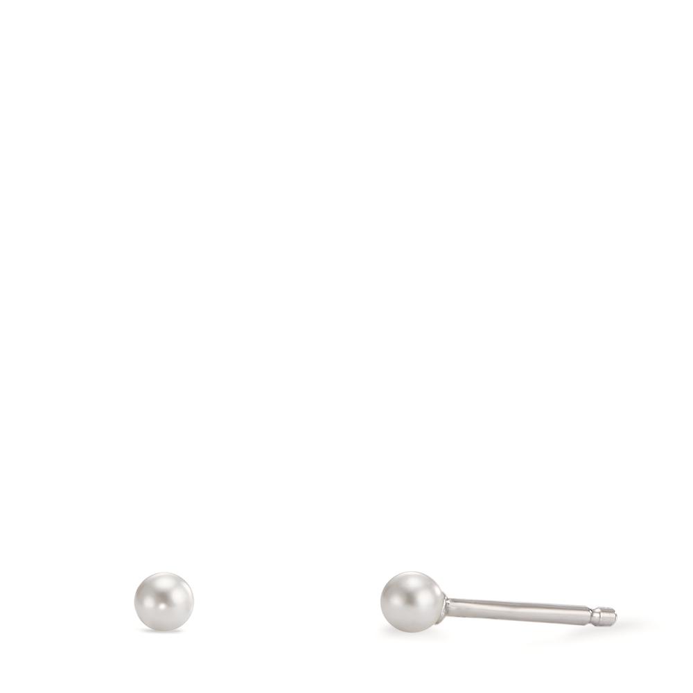 Clous d'oreilles Argent Rhodié [shining Pearls] blanc, 2 Perles, 3 mm-594124