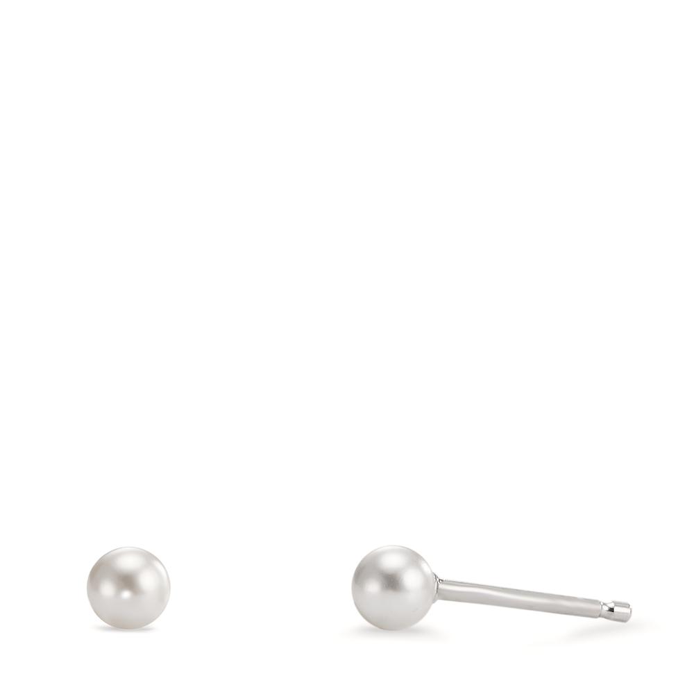 Clous d'oreilles Argent Rhodié [shining Pearls] blanc, 2 Perles, 4 mm-594142