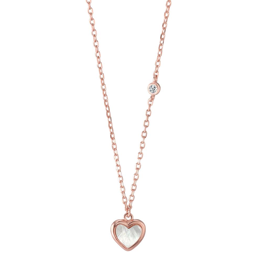 Collier Argent Zircone rosé Plaqué or nacre blanc Coeur 40-45 cm-594378
