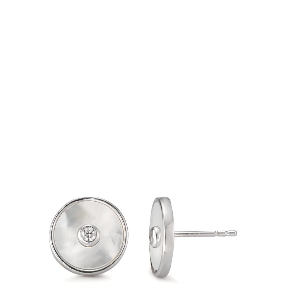 Clous d'oreilles Argent Zircone 2 Pierres Rhodié nacre blanc Ø11.5 mm-594399