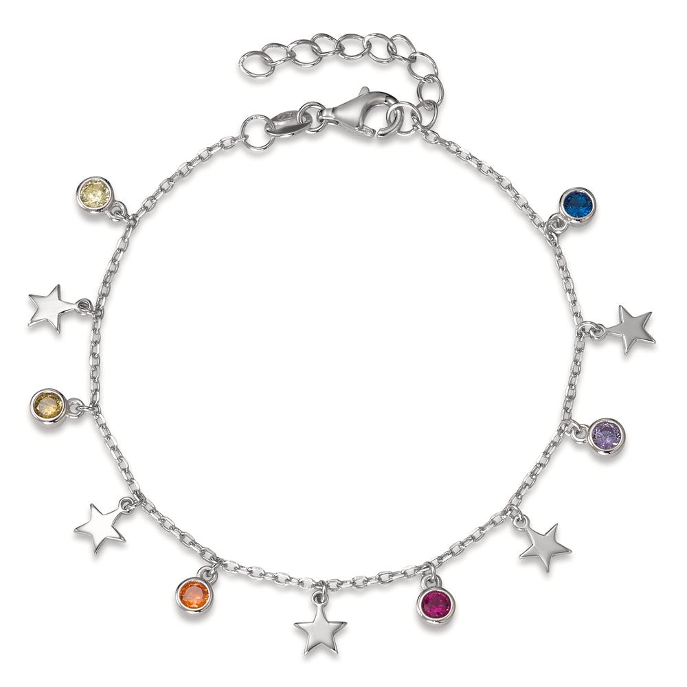 Bracelet Argent Zircone coloré, 6 Pierres Rhodié Étoile 16-19 cm-594404