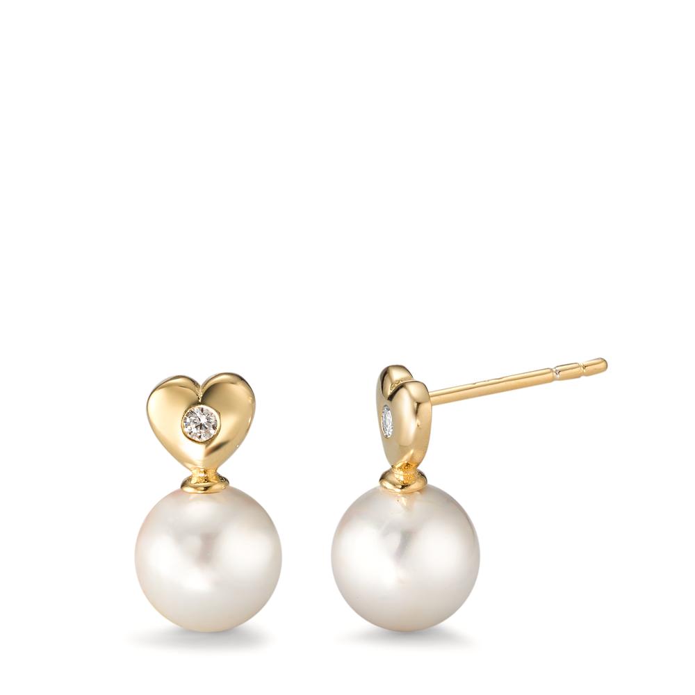 Pendant d'oreilles Argent Zircone 2 Pierres jaune Plaqué or [shining Pearls] blanc, 2 Perles, 8 mm Coeur-594411