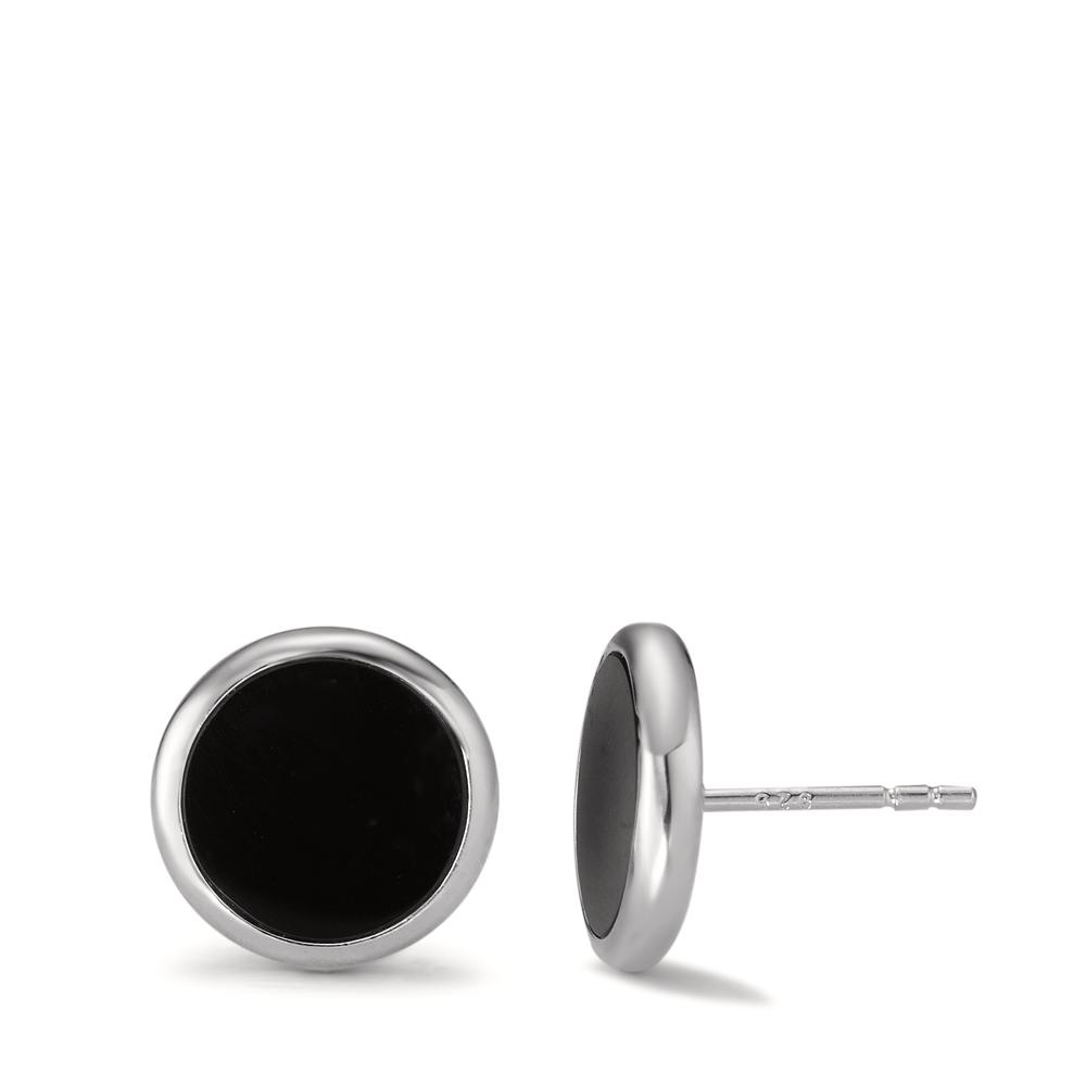 Clous d'oreilles Argent Agate 2 Pierres Rhodié Ø12 mm-594412