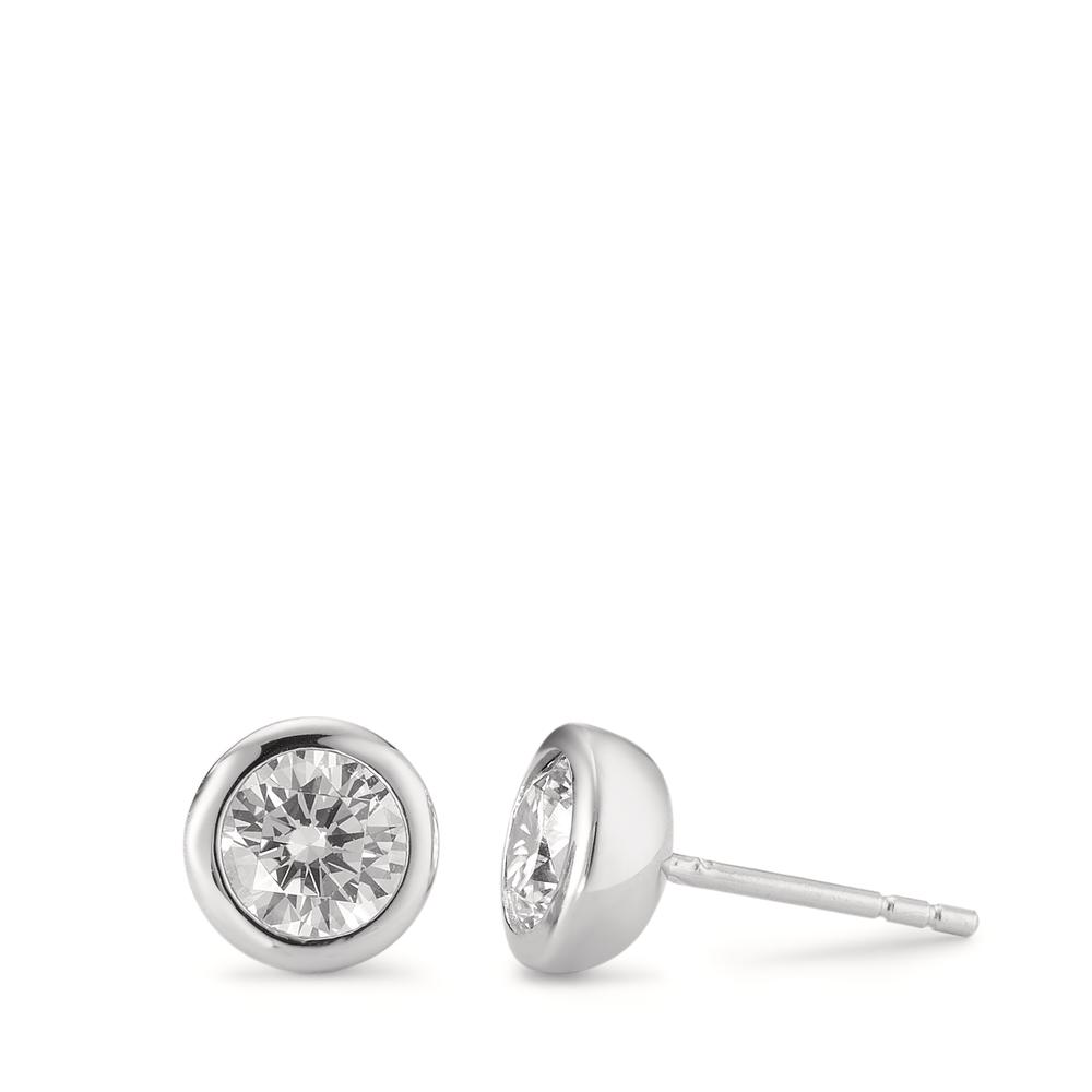 Clous d'oreilles Argent Zircone 2 Pierres Rhodié Ø8 mm-594418