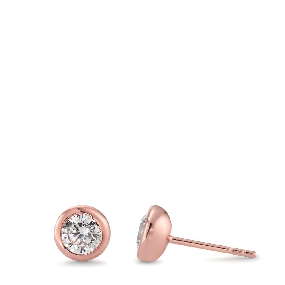 Clous d'oreilles Argent Zircone 2 Pierres rosé Plaqué or Ø7 mm-594461
