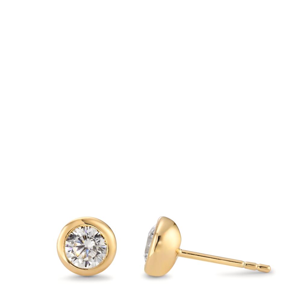 Clous d'oreilles Argent Zircone 2 Pierres jaune Plaqué or Ø7 mm-594462