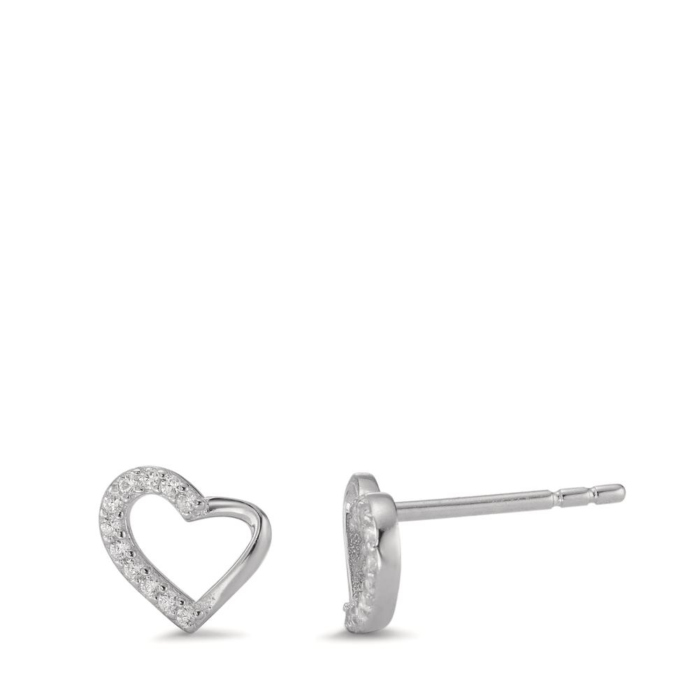 Clous d'oreilles Argent Zircone 22 Pierres Rhodié Coeur Ø7.5 mm-594472