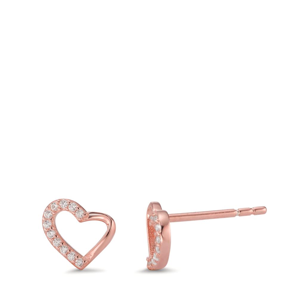 Clous d'oreilles Argent Zircone 22 Pierres rosé Plaqué or Coeur Ø7.5 mm-594473