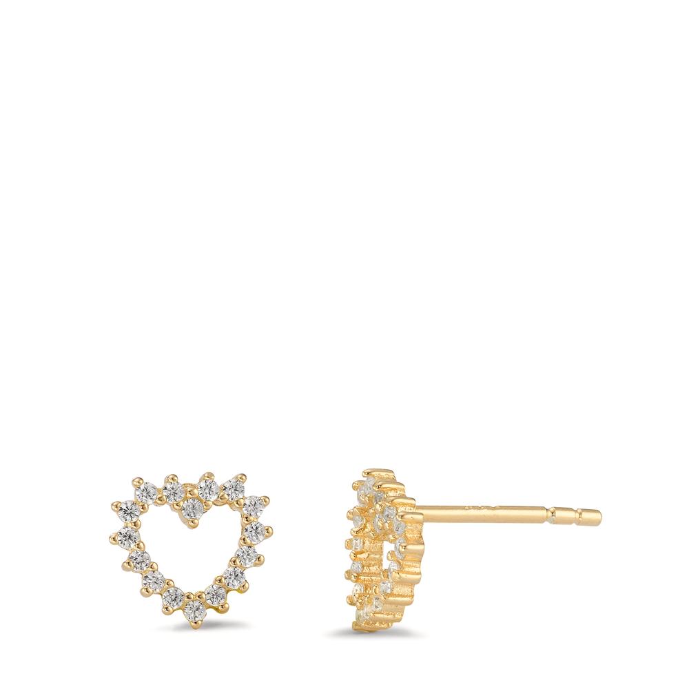 Clous d'oreilles Argent Zircone jaune Plaqué or Coeur Ø8 mm-594483