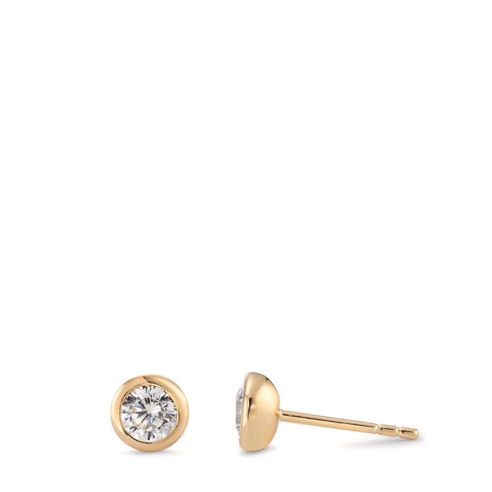 Clous d'oreilles Argent Zircone 2 Pierres jaune Plaqué or Ø5.5 mm-594486