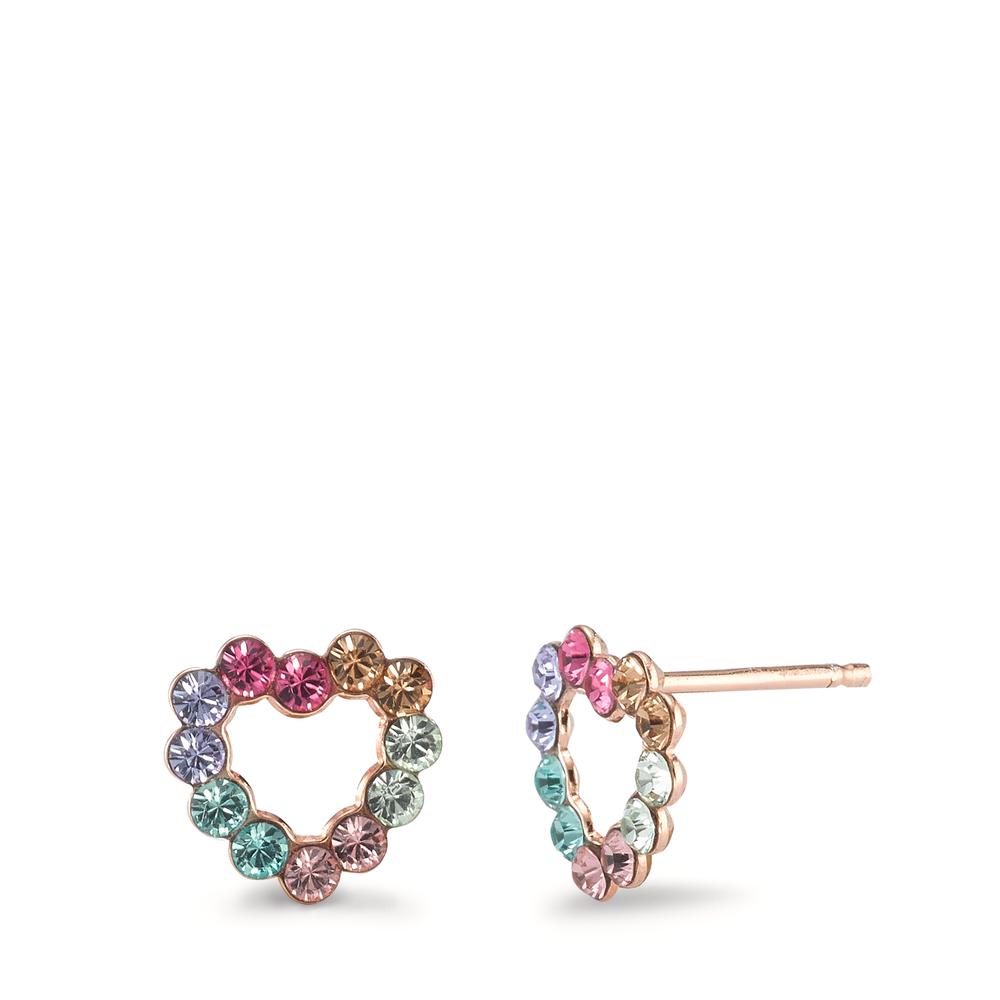 Clous d'oreilles Argent Zircone coloré, 12 Pierres rosé Plaqué or Ø9.5 mm-594652