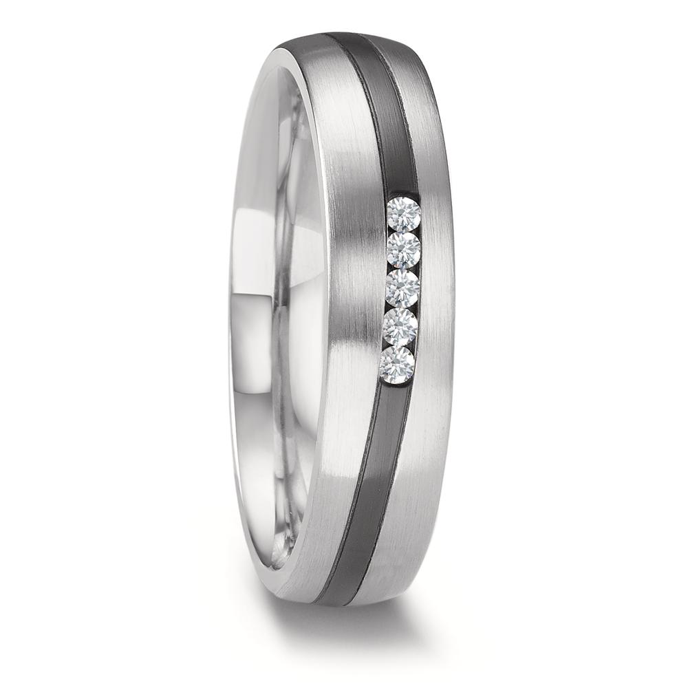 Alliance Or blanc 14K, Zirconium Diamant 0.075 ct, 5 Pierres, w-si-594719