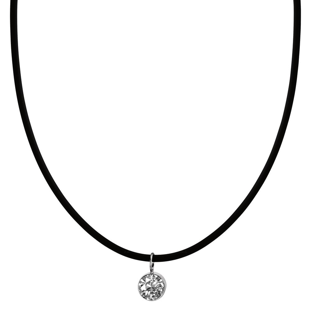 Collier Caoutchouc, Acier inoxydable, Argent Zircone blanc Rhodié 42 cm-594799