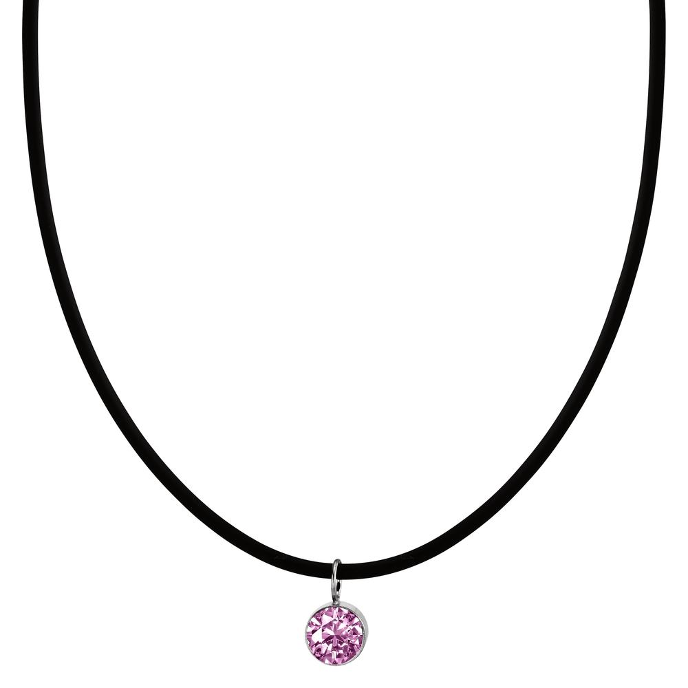 Collier Caoutchouc, Acier inoxydable, Argent Zircone rose 42 cm-594800