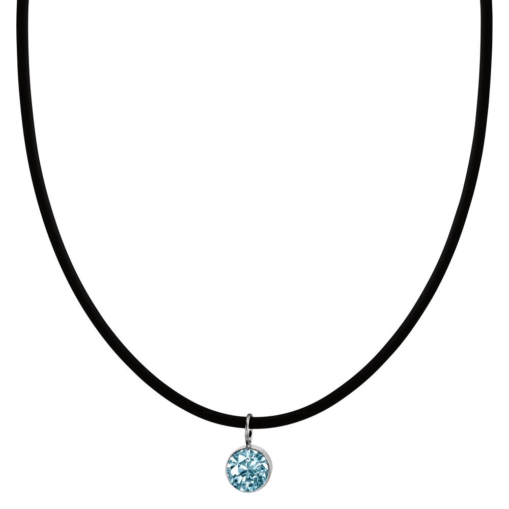 Collier Caoutchouc, Acier inoxydable, Argent Zircone aqua 42 cm-594802