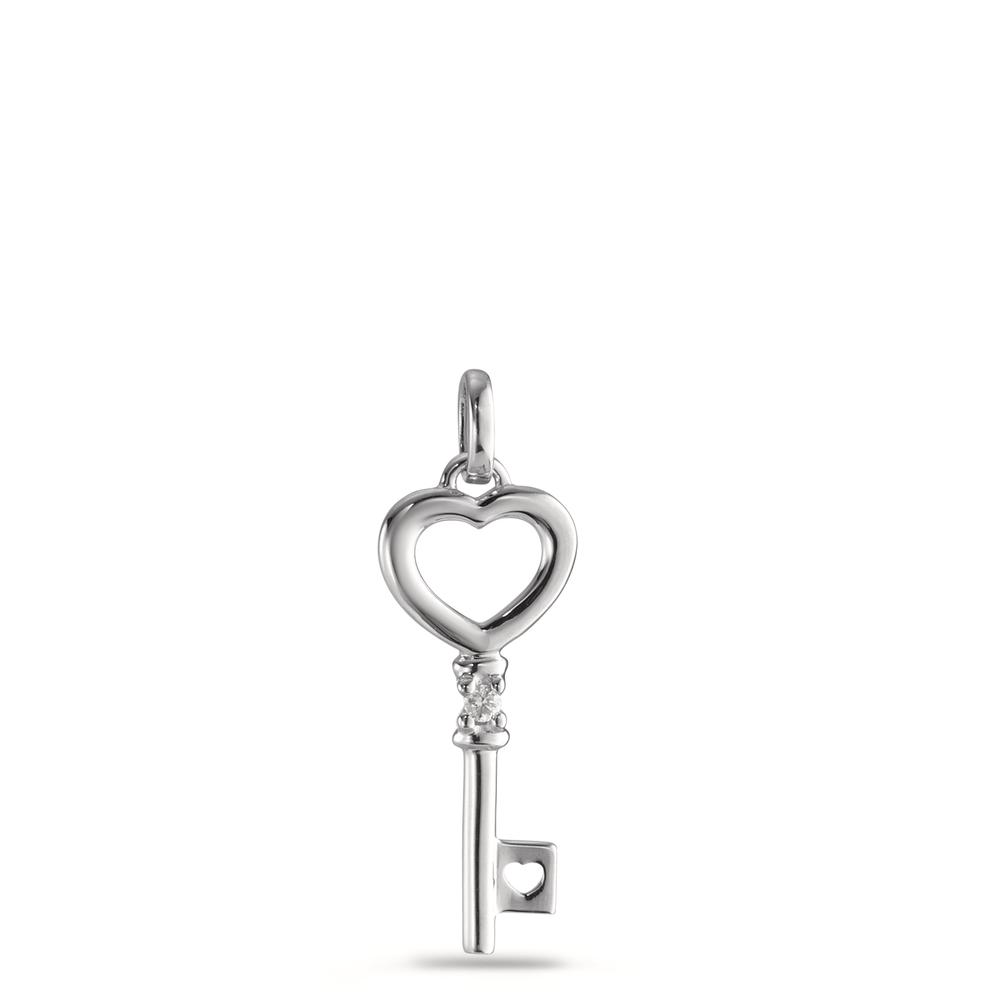 Pendentif Or blanc 9K Diamant 0.01 ct, brillant, p1 Clé-594849