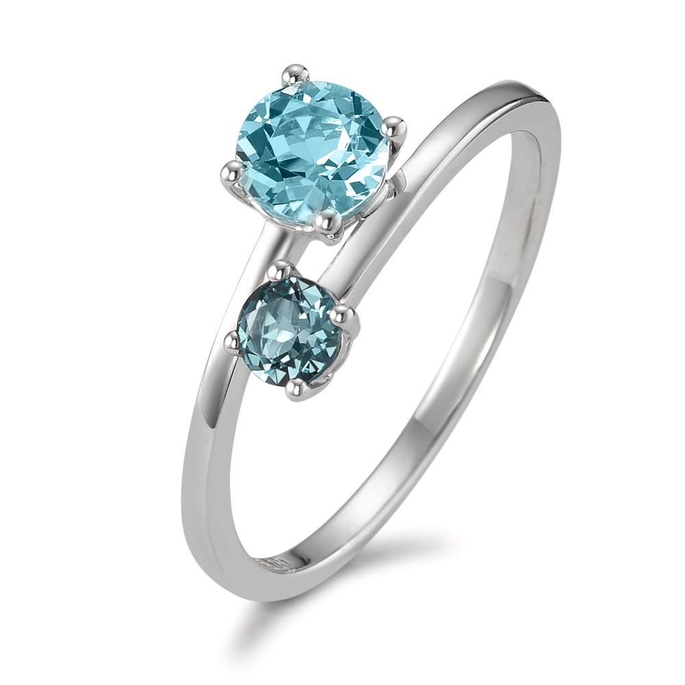 Bague Or blanc 9K Topaze London Blue 2 Pierres-594872