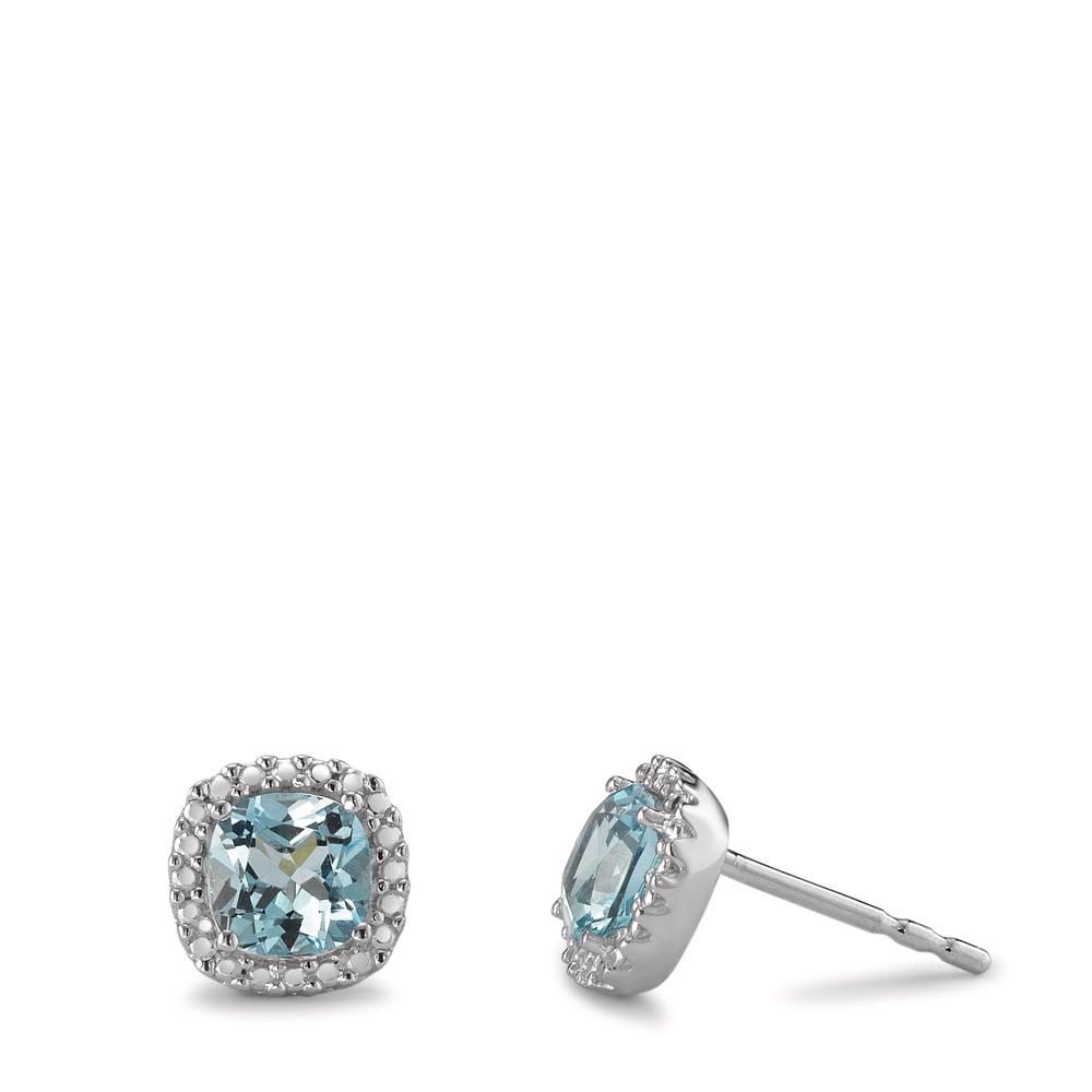 Clous d'oreilles Or blanc 9K Topaze bleu, 2 Pierres Ø7.3 mm-594877