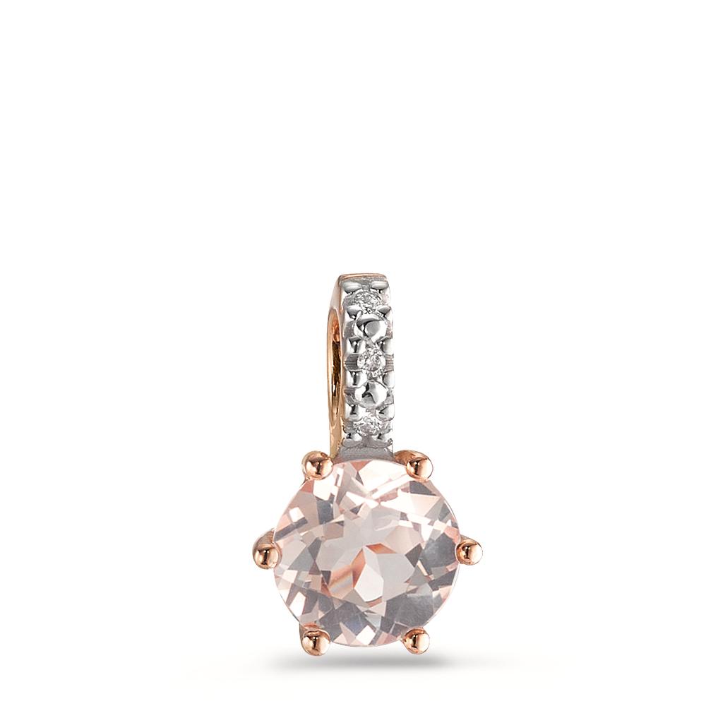 Pendentif Or rouge 9K Diamant 0.01 ct, 4 Pierres, brillant, p1, Quartz rose Bicolore Ø7 mm-594882