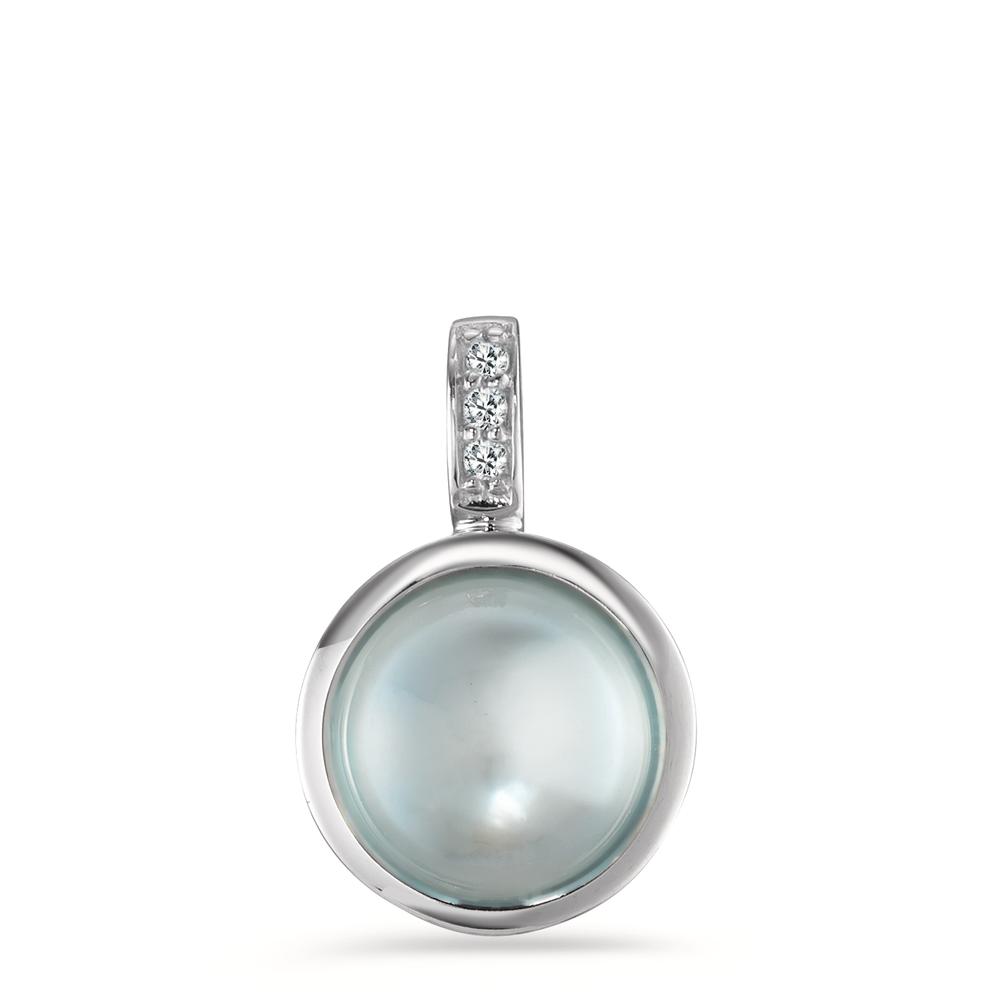 Pendentif Or blanc 9K Diamant 0.015 ct, 4 Pierres, brillant, w-si Ø9.5 mm-594910