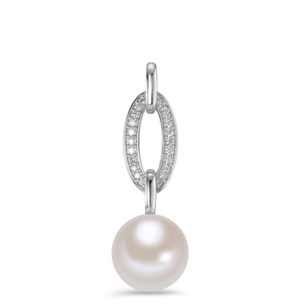 Pendentif Or blanc 18K Diamant 0.09 ct, brillant, w-si perle d'eau douce blanc, 10 mm-594930