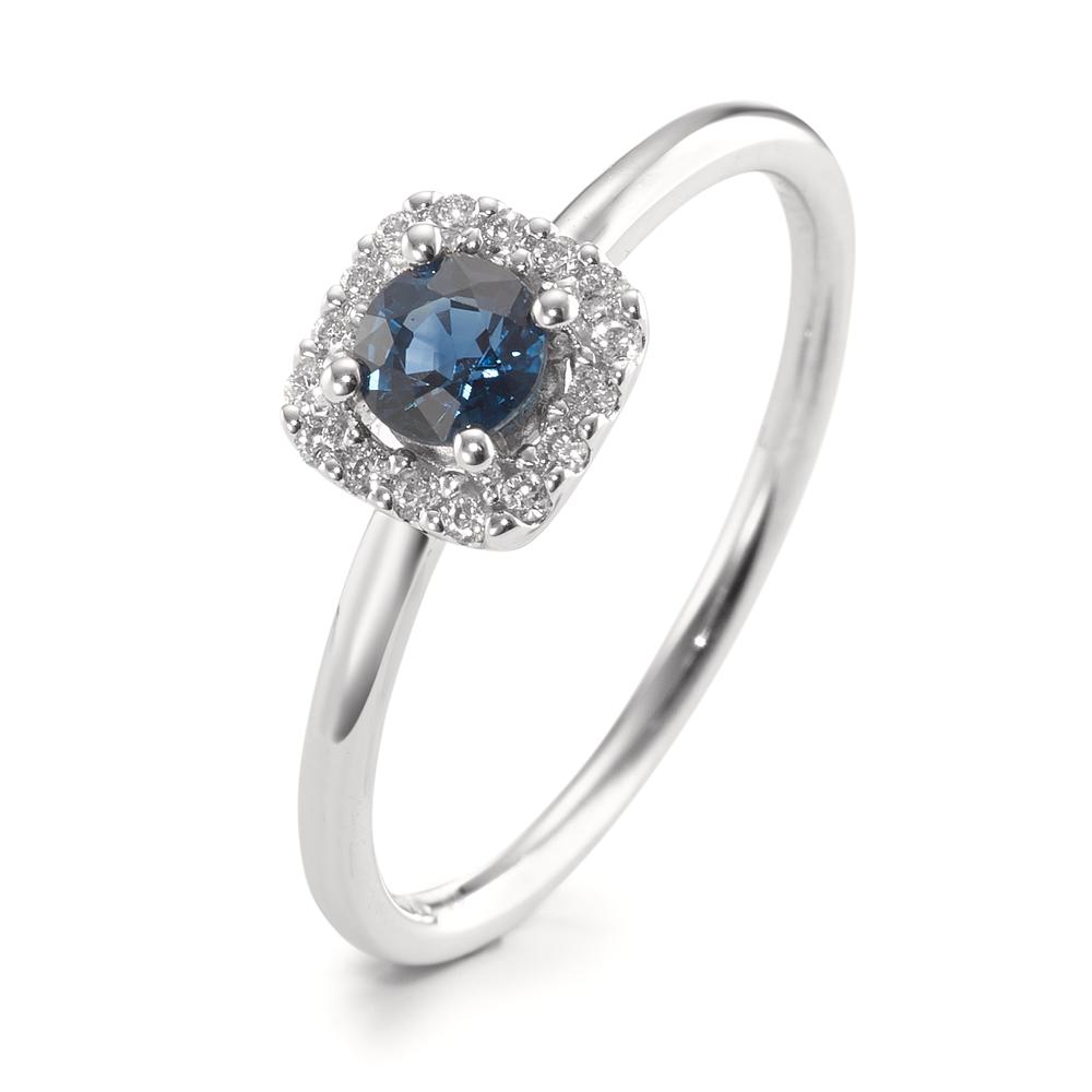 Bague solitaire Or blanc 18K Saphir bleu, Diamant blanc, 0.07 ct, 12 Pierres, w-si-594953