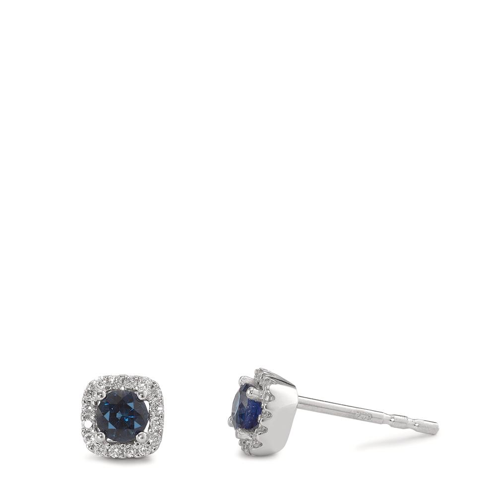 Clous d'oreilles Or blanc 18K Saphir bleu, 2 Pierres, Diamant blanc, 0.10 ct, 24 Pierres, w-si Ø5 mm-594955