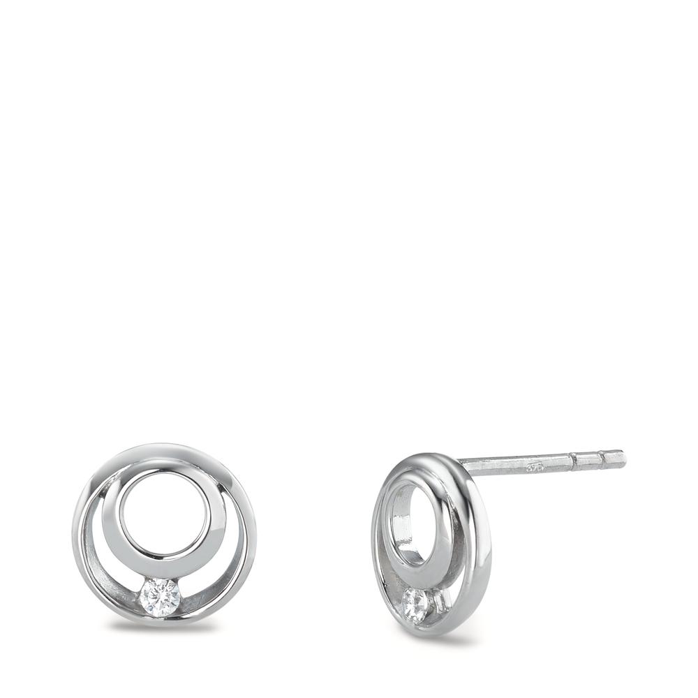 Clous d'oreilles Or blanc 9K Zircone 2 Pierres Ø9 mm-595057