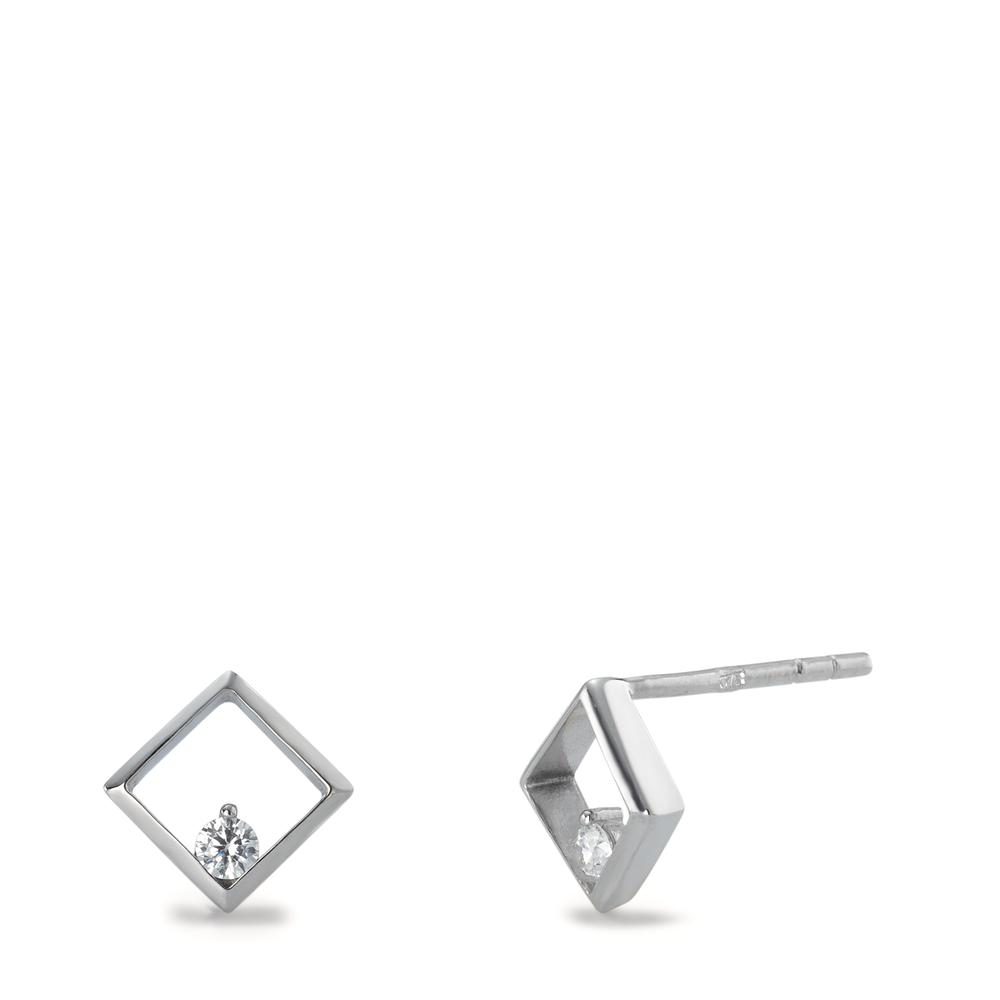 Clous d'oreilles Or blanc 9K Zircone 2 Pierres Ø6.5 mm-595059